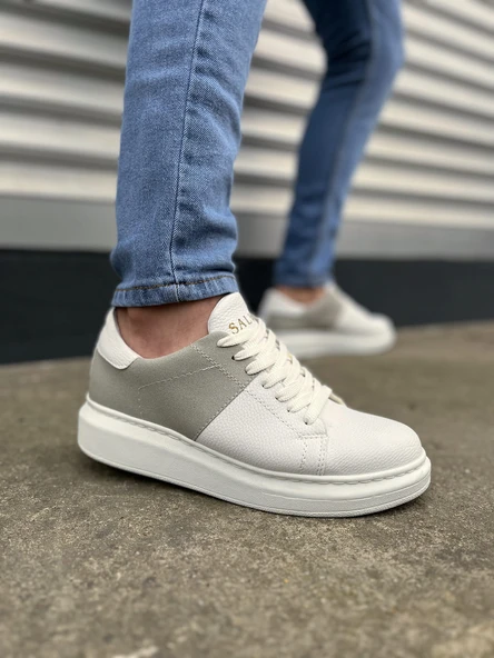 JY151 Boost Bağcıklı Cilt Süet Erkek Günlük Sneaker Ayakkabı CSBT - Beyaz/Gri ürün görseli 1