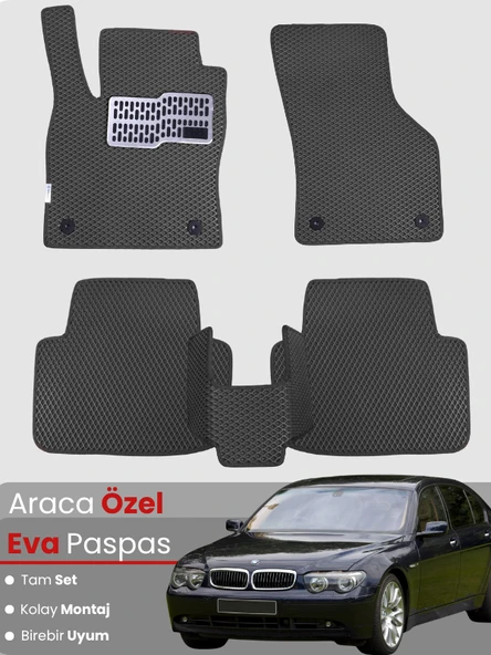 BMW 7 SERİSİ E66 LONG (2003-2009) Uyumlu EVA Paspas Tam Set–Araca Özel,Su Geçirmez ürün görseli 1