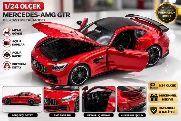 Mercedes-AMG GTR 1/24 Ölçek Die-Cast Metal Model Araba  Açılır Kapı & Kaput Detaylı Koleksiyonluk ürün görseli 1