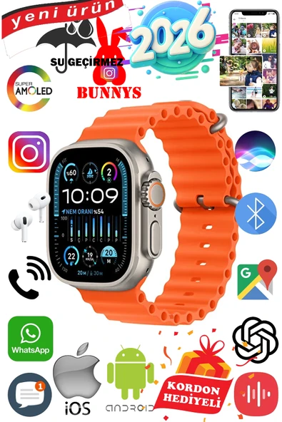 Poco X4 Pro Uyumlu Su Geçirmez Akıllı Saat Ultra 49MM Kordon Hediyeli 4GB Amoled Ekran ürün görseli 1