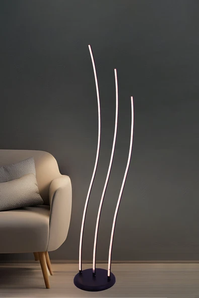 Modern 3’lü Çubuk LED Lambader Siyah 3 Renk Şık Yerden Aydınlatma Dekoratif Tasarım ürün görseli 1