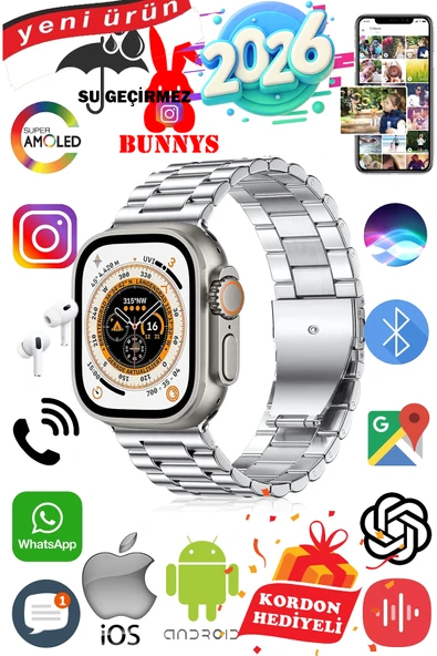 Redmi 10 Uyumlu Su Geçirmez Akıllı Saat Ultra 49MM Kordon Hediyeli 4GB Amoled Ekran ürün görseli 1