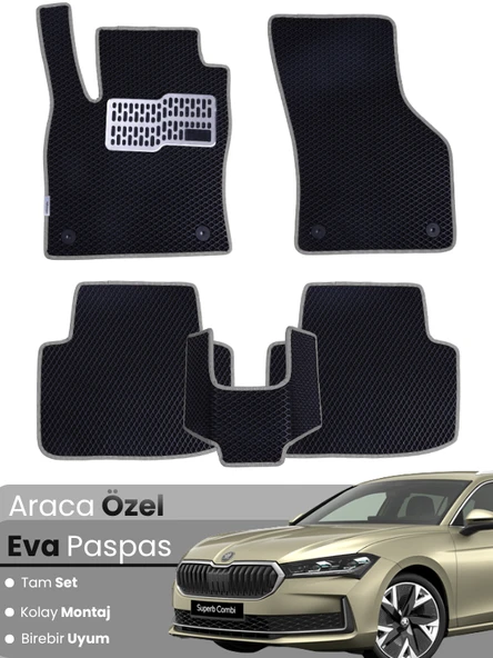 Skoda Super B (2024-2025) Uyumlu EVA Paspas Tam Set–Araca Özel,Su Geçirmez,Hızlı Montaj ürün görseli 1