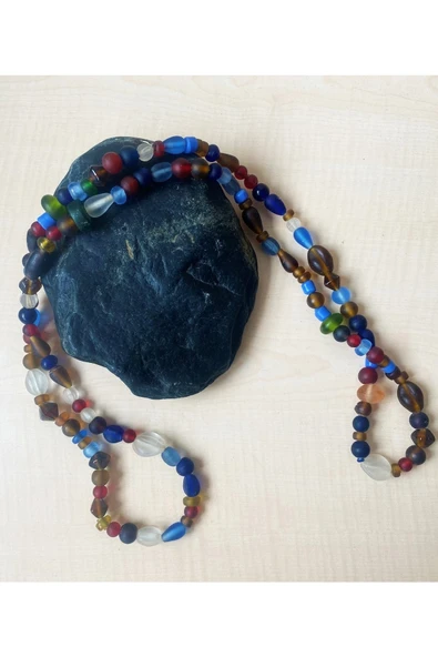 SANAT TACİRİ Vintage Avrupa El Yapımı Doğal Taş Kolye Ametist Ve Akik Taşlı Kolye No 03 ürün görseli 1