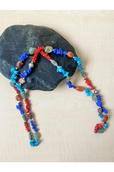 SANAT TACİRİ Vintage Avrupa El Yapımı Doğal Taş Kolye No 02 ürün görseli 1