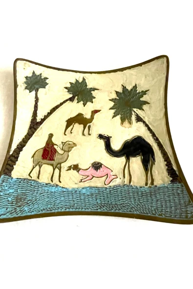 SANAT TACİRİ MİNE KAPLAMALI PİRİNÇ TABK ETLİ PİRİNÇ KASE DEVE TEMALI TABAK ürün görseli 1