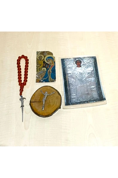 SANAT TACİRİ İSA MERYEM ANA İKONA LOTU TESBİH ÇARMIHA GERİLMİŞ İSA ürün görseli 1