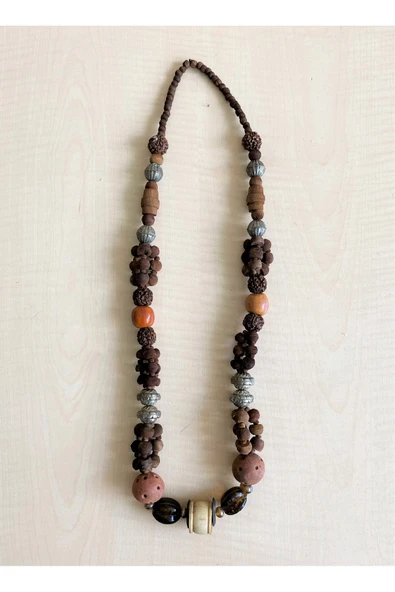 SANAT TACİRİ Vintage Avrupa El Yapımı Ahşap Boncuklu Kolye no 012 ürün görseli 1