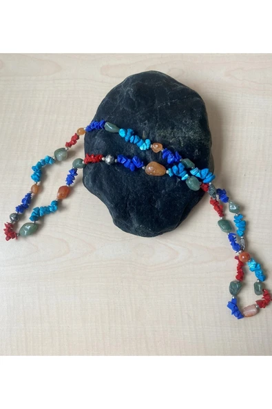 SANAT TACİRİ Vintage Avrupa El Yapımı Doğal Taş Kolye No 06 ürün görseli 1
