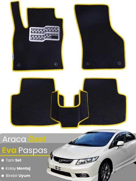 HONDA CİVİC FB7 SEDAN (2012-2015) Uyumlu EVA Paspas Tam Set–Araca Özel Tasarım,Su Geçirmez ürün görseli 1