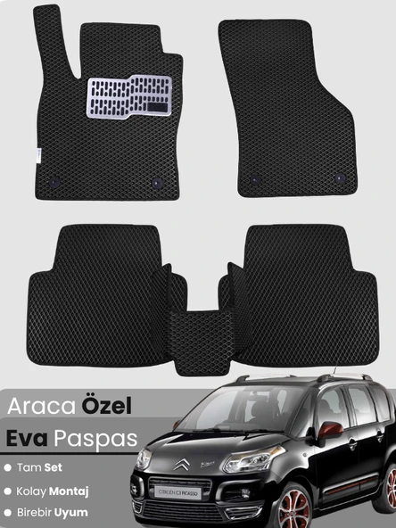 CİTROEN C3 PİCASSO (2009-2017) Uyumlu EVA Paspas Tam Set–Araca Özel,Su Geçirmez,Kolay Montaj ürün görseli 1