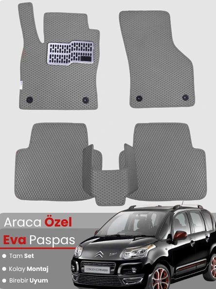 CİTROEN C3 PİCASSO (2009-2017) Uyumlu EVA Paspas Tam Set–Araca Özel,Su Geçirmez,Kolay Montaj ürün görseli 1