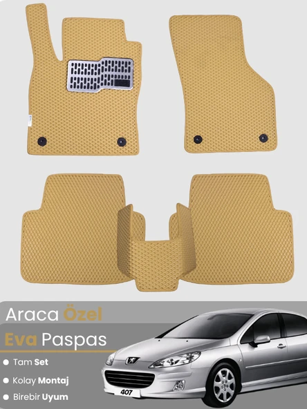 PEUGEOT 407 SEDAN (2004-2010) Uyumlu EVA Paspas Tam Set–Araca Özel,Oto Paspas,Kolay Montaj ürün görseli 1