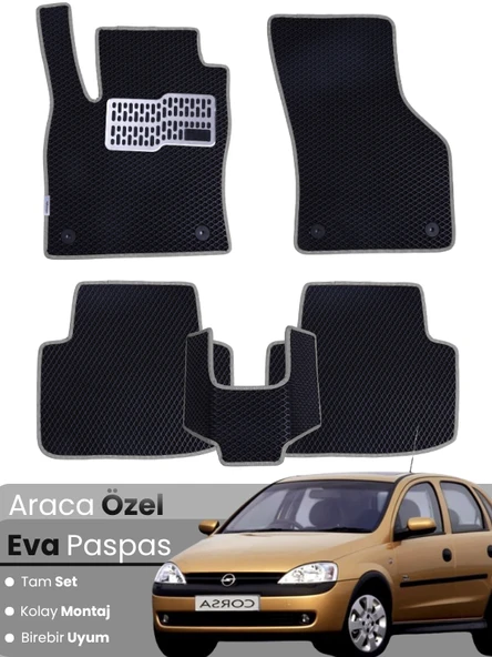 OPEL CORSA C (2000-2006) Uyumlu EVA Paspas Tam Set–Araca Özel,Kolay Montaj,Oto Paspas ürün görseli 1