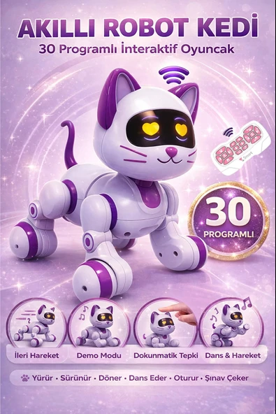 Akıllı Robot Kedi Kumandalı 30 Programlı Şarjlı Dokunmatik Dans Eden İnteraktif Oyuncak ürün görseli 1