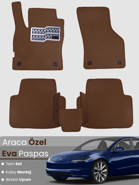 TESLA MODEL 3 (2021-2025) Uyumlu EVA Paspas Tam Set–Oto Paspas,Araca Özel,Kolay Montaj ürün görseli 1