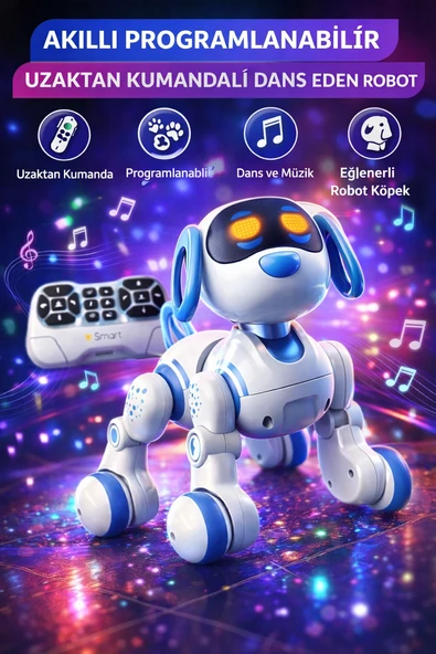 Akıllı Programlanabilir Uzaktan Kumandalı Dans Eden Robot Köpek LED Işıklı, Müzikli, İnteraktif Oyuncak ürün görseli 1