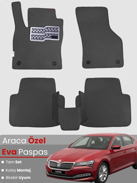 SKODA SUPER B (2015-2023) Uyumlu EVA Paspas Tam Set–Oto Paspas,Araca Özel,Kolay Montaj ürün görseli 1