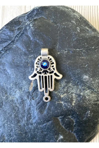 SANAT TACİRİ 3CM GÜMÜŞ RENK NAZAR BONCUKLU FATMA ANA KOLYE UCU METAL KOLYE UCU ürün görseli 1