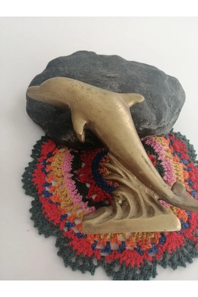 SANAT TACİRİ Antika Ağır Pirinç Yunus Balığı Süs Objesi ürün görseli 1