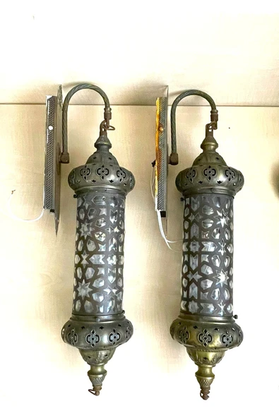 SANAT TACİRİ 55CM 2 ADET ANTİKA BRONZ PİRİNÇ KARIŞIMI LAMBA BAHÇE LAMBASI ürün görseli 1
