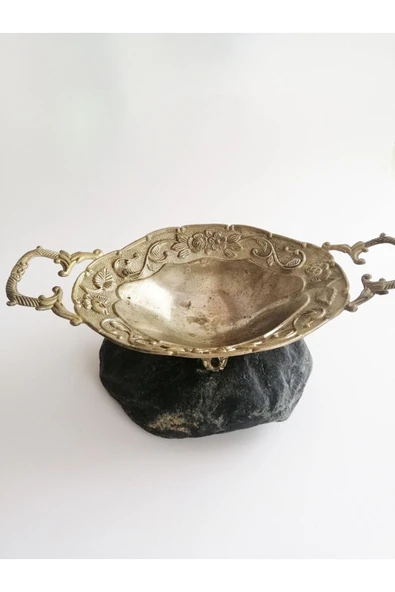 SANAT TACİRİ Eskilerden Alman Gümüşü Çiçek Kabartmalı Metal Tabak - Şekerlik - Meyvelik No 2 ürün görseli 1