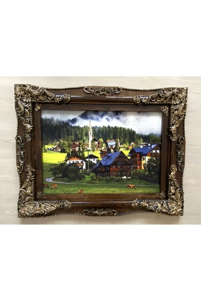 SANAT TACİRİ 89X70CM YAYLA EVİ TEMALI HALI AHŞAP ÇERÇEVELİ DOKUMA İRAN HALISI TABLOSU MUHTEŞEM RENKLER ürün görseli 1