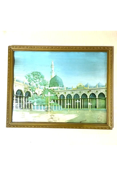 SANAT TACİRİ 47X37CM CAMLI TABLO ARAPÇA İMZALI RESİM BASKISI ANTİKA TABLO ürün görseli 1