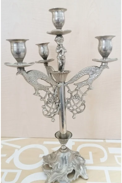 SANAT TACİRİ 4 Lü Gümüş Kaplama Mumluk Metal Şamdan Pirinç Mumluk ürün görseli 1