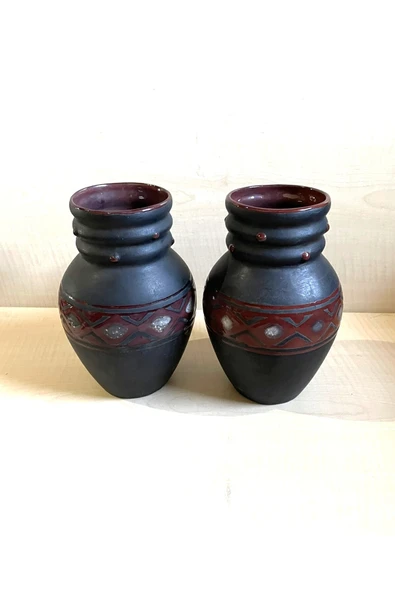 SANAT TACİRİ 2 Adet El Yapımı Vintage Toprak Vazo Toprak Testi ürün görseli 1