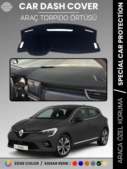 RENAULT CLİO 5 (2019-2023) Torpido Örtüsü Ön Göğüs Koruma Torpido Koruma Birebir Uyum Kaymaz ürün görseli 1