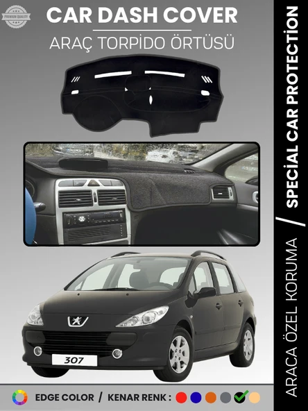 PEUGEOT 307 (2001-2008) Torpido Örtüsü Ön Göğüs Koruma Torpido Koruma Birebir Uyum Kaymaz Özel Kesim ürün görseli 1