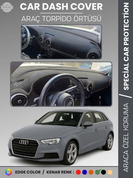 AUDİ A3 (2013-2020) Torpido Örtüsü Ön Göğüs Koruma Torpido Koruma Araca Özel Kaymaz Kolay Montaj ürün görseli 1
