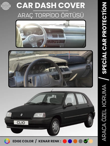 RENAULT CLIO 1 (1994-1998) Torpido Örtüsü Ön Göğüs Koruma Torpido Koruma Araca Özel Tam Uyum ürün görseli 1