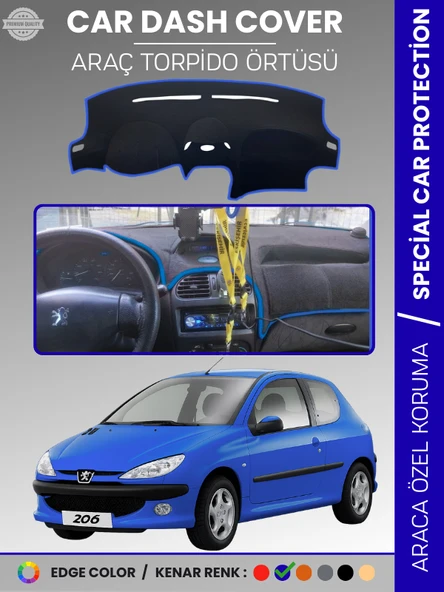 PEUGEOT 206 BÜYÜK EKRAN (1998-2003) Torpido Örtüsü Ön Göğüs Torpido Koruma Birebir Uyum Kaymaz ürün görseli 1
