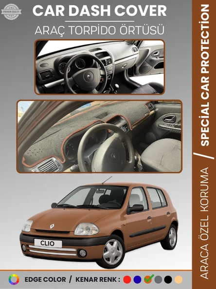 RENAULT CLIO 2 EKRANLI + ÇUKURLU (2001-2012) Torpido Örtüsü Ön Göğüs Koruma Torpido Koruma ürün görseli 1
