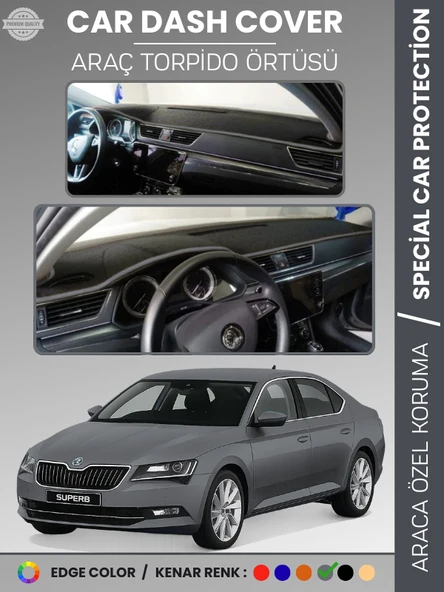 SKODA SUPER B (2015-2020) Torpido Örtüsü Ön Göğüs Halı Torpido Koruma Tam Uyum Kaymaz UV Koruma ürün görseli 1