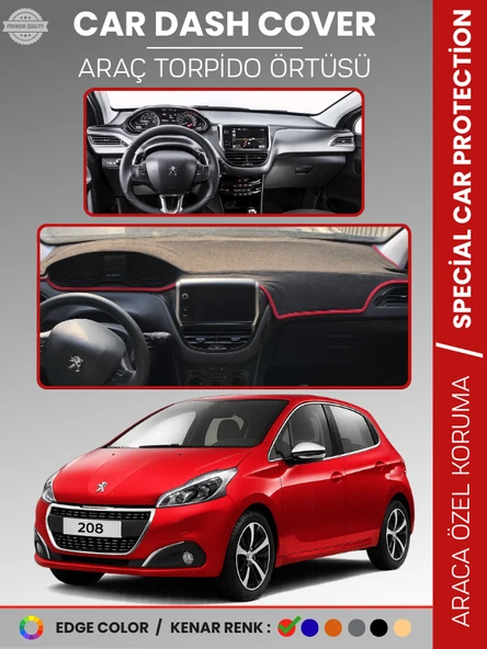 PEUGEOT 208 (2012-2019) Torpido Örtüsü Ön Göğüs Koruma Torpido Koruma Birebir Uyum Kaymaz Özel Kesim ürün görseli 1