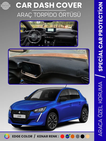 PEUGEOT 208 (2019-2025) Torpido Örtüsü Ön Göğüs Koruma Torpido Koruma Birebir Uyum Kaymaz Özel Kesim ürün görseli 1