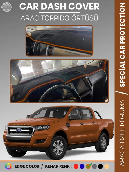 FORD RANGER (2018-2019) Torpido Örtüsü Ön Göğüs Koruma Torpido Koruma Tam Uyum Kaymaz Kolay Montaj ürün görseli 1