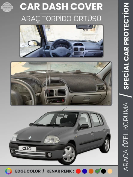 RENAULT CLIO 2 EKRANLI (2001-2012) Torpido Örtüsü Ön Göğüs Koruma Torpido Koruma Araca Özel ürün görseli 1
