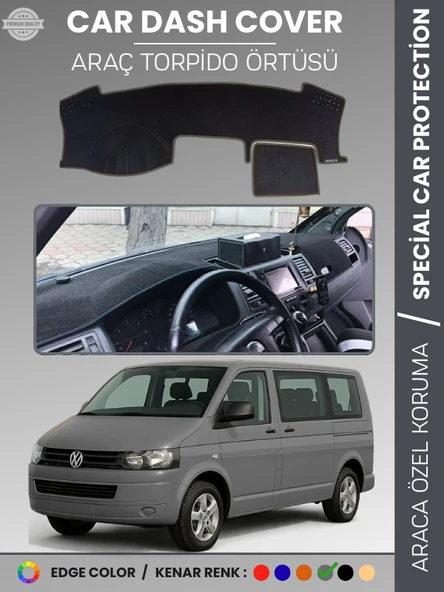 VOLKSWAGEN TRANSPORTER T5 (2003-2016) Torpido Örtüsü Ön Göğüs Koruma Torpido Koruma Tam Uyum Kaymaz ürün görseli 1