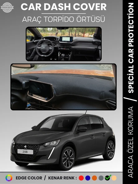 PEUGEOT 208 (2019-2025) Torpido Örtüsü Ön Göğüs Koruma Torpido Koruma Birebir Uyum Kaymaz Özel Kesim ürün görseli 1