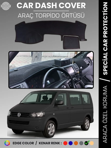 VOLKSWAGEN TRANSPORTER T5 (2003-2016) Torpido Örtüsü Ön Göğüs Koruma Torpido Koruma Tam Uyum Kaymaz ürün görseli 1