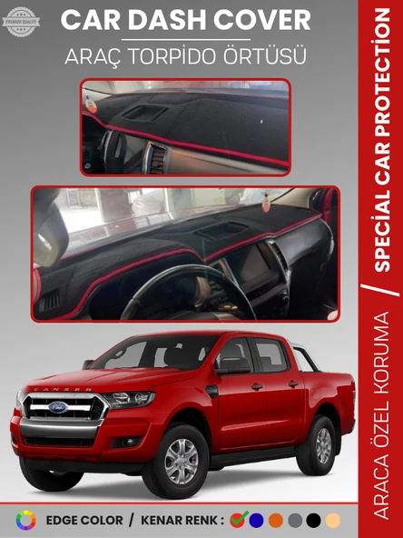 FORD RANGER (2018-2019) Torpido Örtüsü Ön Göğüs Koruma Torpido Koruma Tam Uyum Kaymaz Kolay Montaj ürün görseli 1