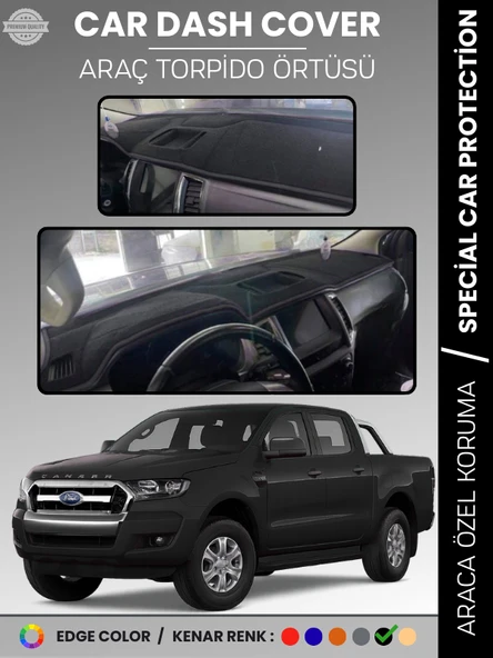 FORD RANGER (2018-2019) Torpido Örtüsü Ön Göğüs Koruma Torpido Koruma Tam Uyum Kaymaz Kolay Montaj ürün görseli 1