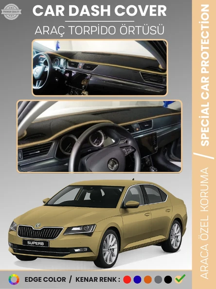 SKODA SUPER B (2015-2020) Torpido Örtüsü Ön Göğüs Halı Torpido Koruma Tam Uyum Kaymaz UV Koruma ürün görseli 1