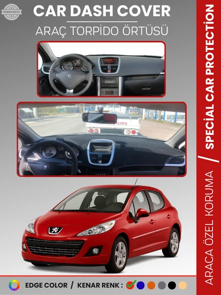 PEUGEOT 207 (2007-2012) Torpido Örtüsü Ön Göğüs Koruma Torpido Koruma Birebir Uyum Kaymaz Özel Kesim ürün görseli 1