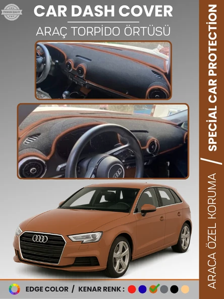AUDİ A3 (2013-2020) Torpido Örtüsü Ön Göğüs Koruma Torpido Koruma Araca Özel Kaymaz Kolay Montaj ürün görseli 1