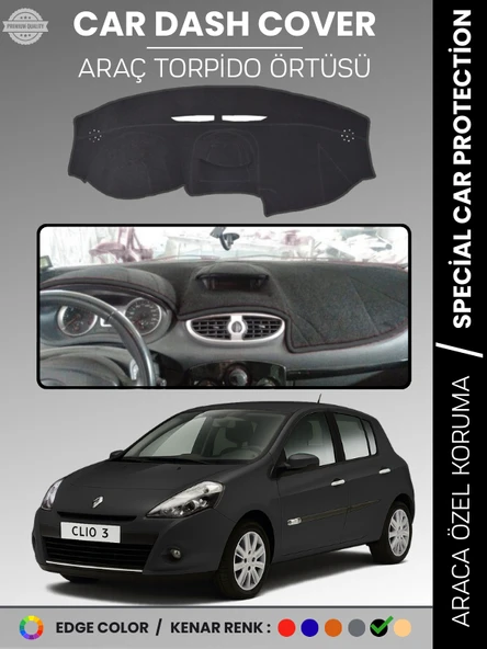 RENAULT CLIO 3 (2009-2014) Torpido Örtüsü Ön Göğüs Koruma Torpido Koruma Birebir Uyum Kaymaz ürün görseli 1